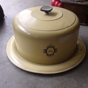 West Bend tin cake carrier plate Harvest Gold